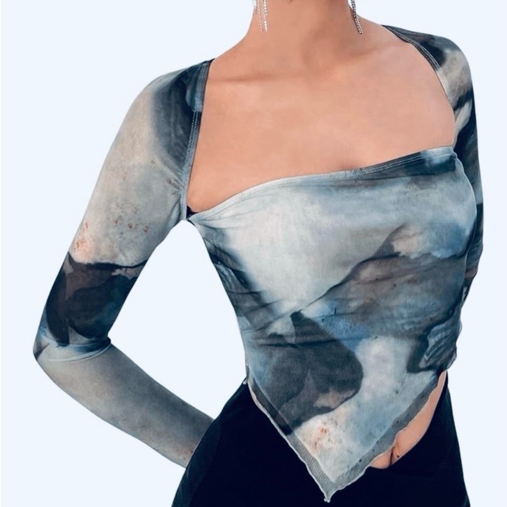 Stylish Abstract Long Sleeve Women's Top Size S Small